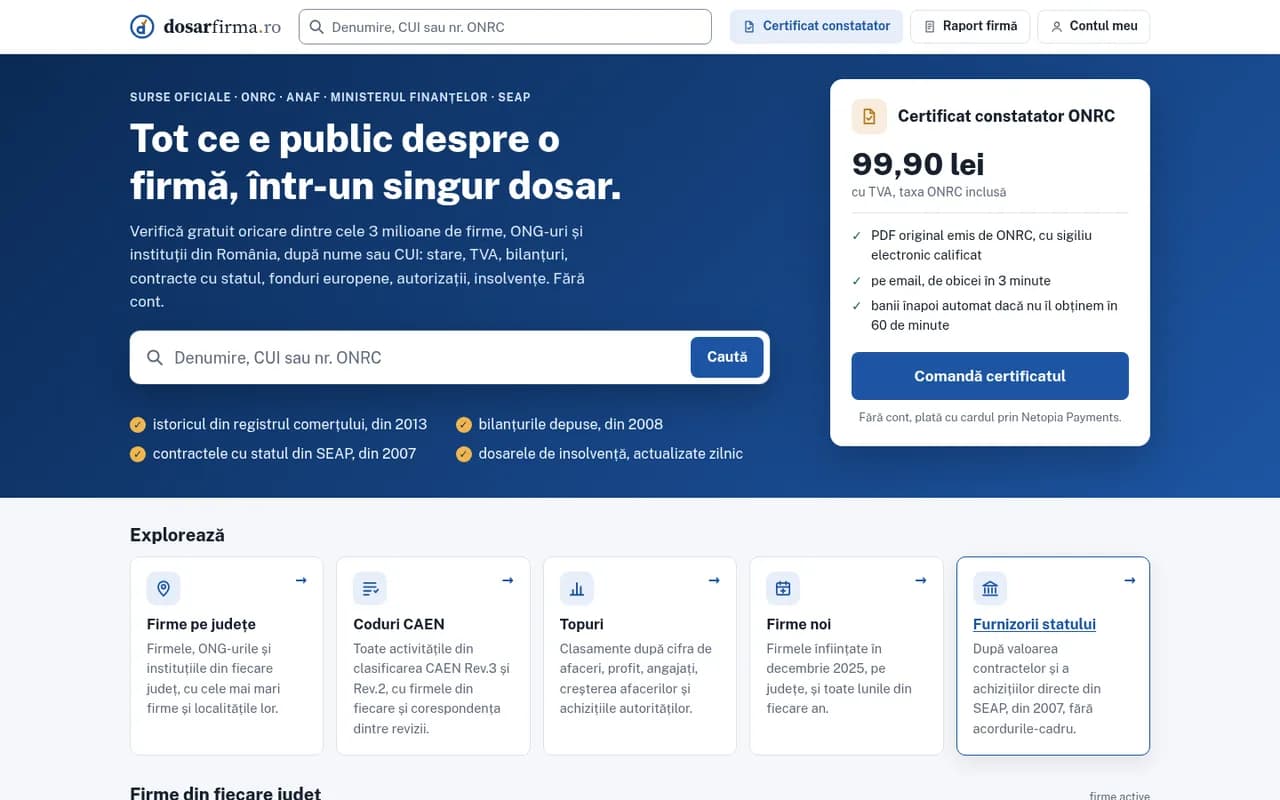dosarfirma.ro — captură de ecran, desktop