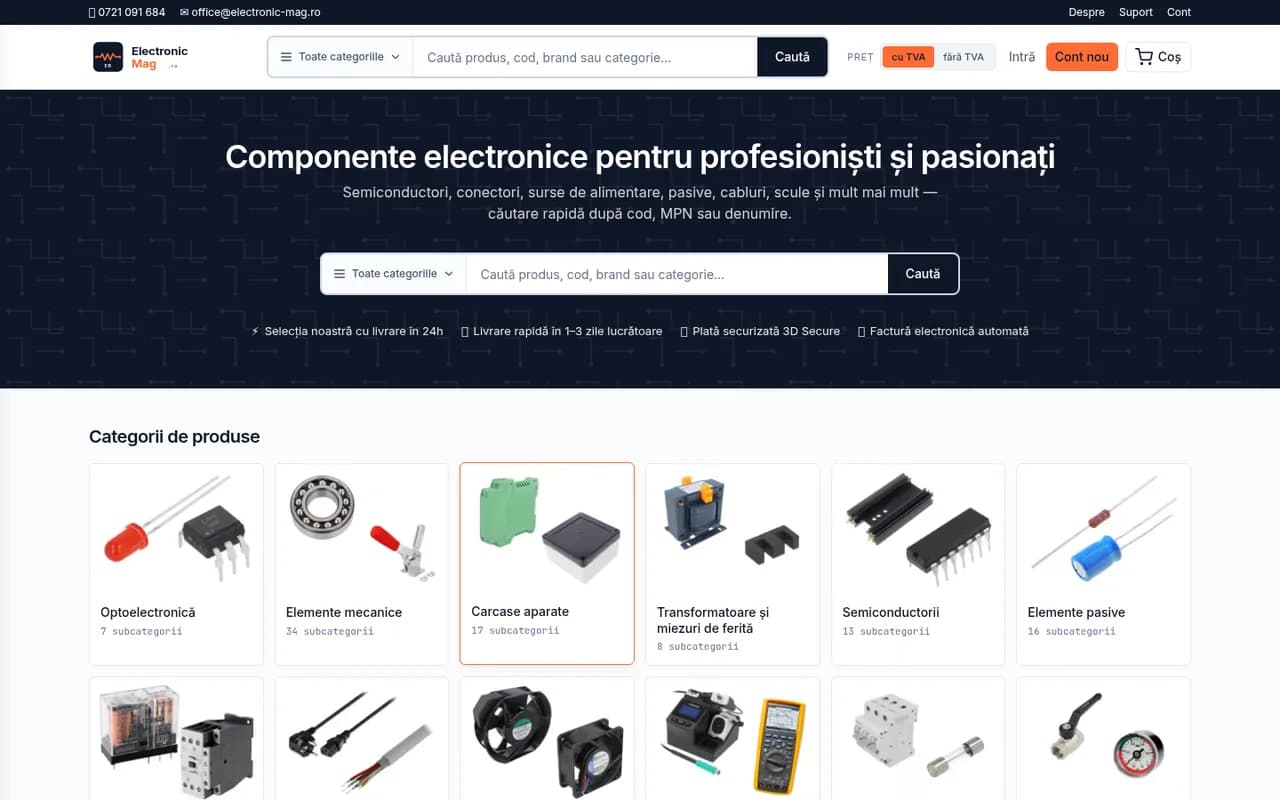 electronic-mag.ro pe desktop: pagina principală a magazinului B2B de electronice