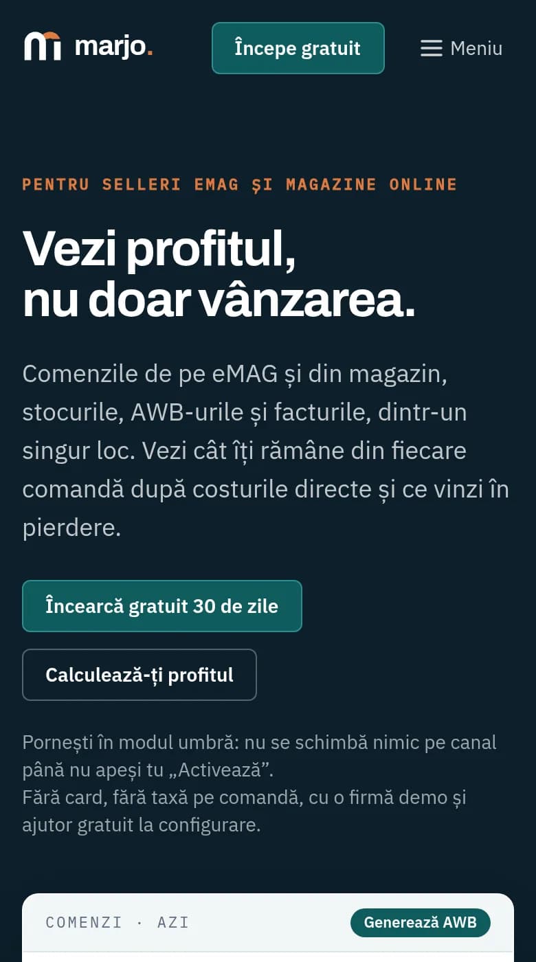 marjo.ro — captură de ecran, mobil
