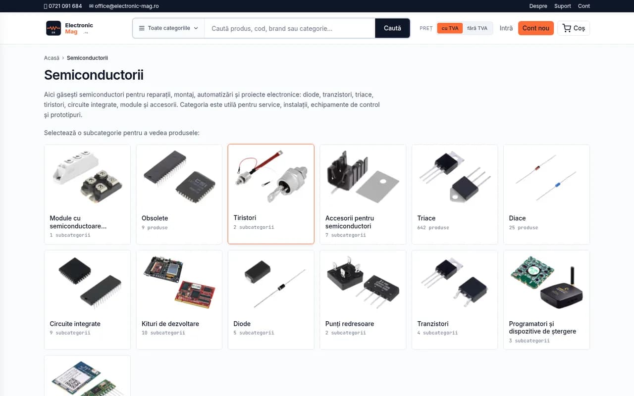 electronic-mag.ro — pagină de categorie cu filtre, desktop